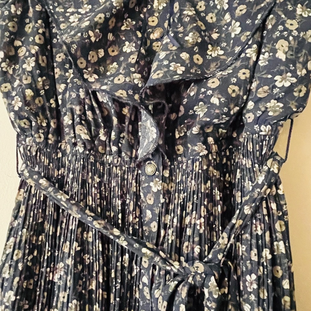 Free People XS Navy Slate Blue Floral Print Midi Dress - Picture 5 of 16